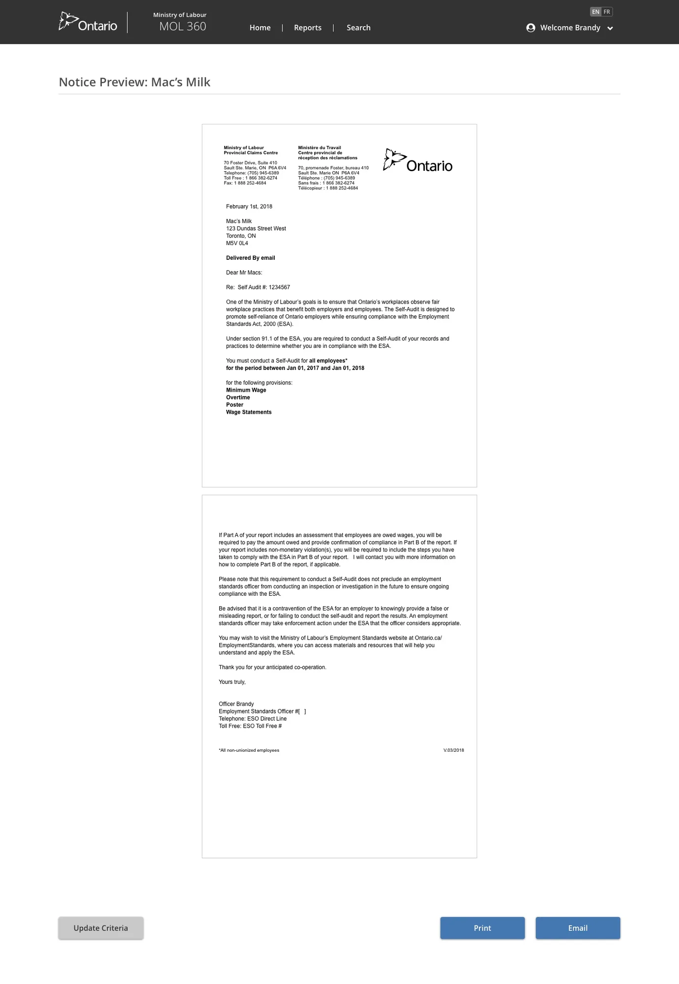 Employer letter