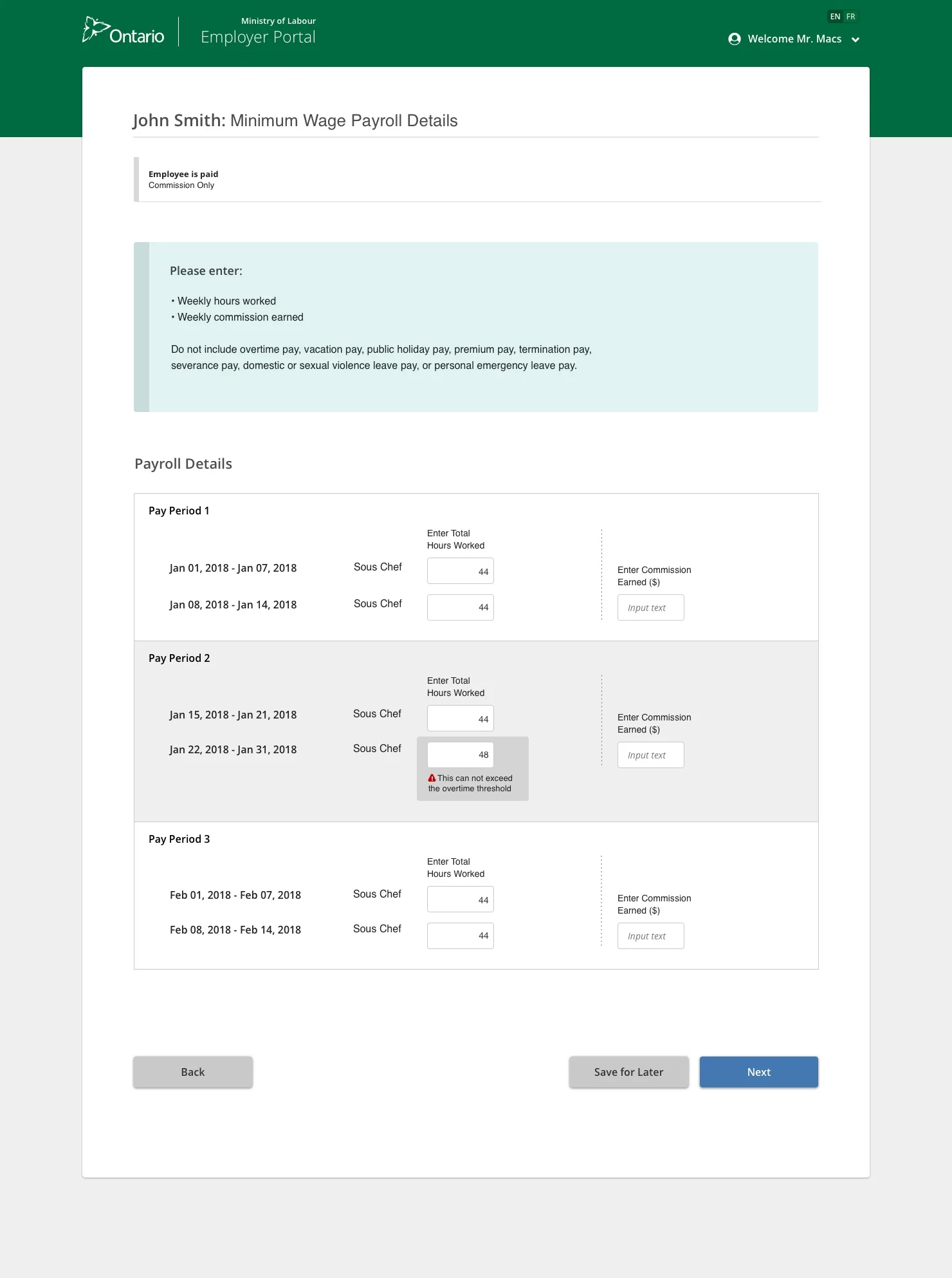 Employee info regular